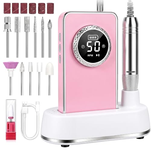 Taladro Eléctrico para Uñas Profesional, 50000 RPM, Kit de Lima Eléctrica Portátil Recargable – Uñas de Gel Acrílico, Cuidado de Pies & Pulido, Taladro para Uñas Inalámbrico para Casa & Salón(Red)