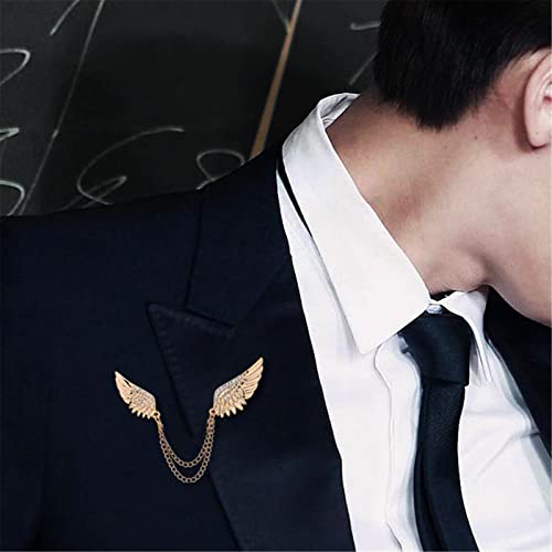 Image of WCRAZYE Shiny Rhinestone Metal Feather Lapel Pin Angel Wings Tassel Chain Brooch Collar Pins for Women Girls Men's Animal Eagle Pin Suit Sweater Shawl Coat Breastpin Accessories