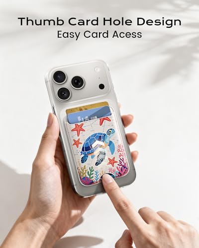Image of KPNEOL Magnetic Mag-safe Wallet Cell Phone Card Holder for Phone Case with Mag-Safe, Stronger Magnetic RFID Leather Stick on Phone Wallet Compatible with iPhone 17 /16 /15 /14 /13 /12 Series, Turtle Color