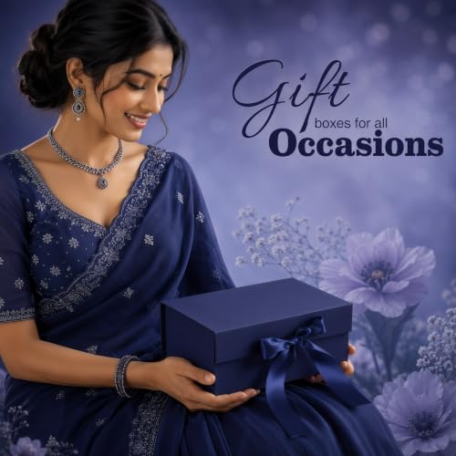 Image of RBS - Foldable Gift Box with Ribbon 23 x 16 x 10cm Gift Boxes for Packaging (1 Pack) Multi-Purpose Gift Boxes for Presents Reuse Gift Packing Box Decorative Hamper Box (Oxford Blue)