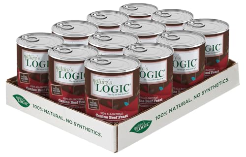 NATURE'S LOGIC Grain-Free Canned Dog Food - 95% Animal Proteins - 100% Natural Wet Dog Food Cans - No Common Allergens - All Life Stages - Ideal for Sensitive Dogs - Beef (13.2 oz, 12 Pack)