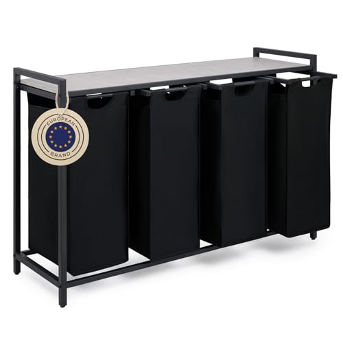 Blumtal panier a linge 4 compartiment - meuble de salle de bain avec effet béton - panier a linge 4 sections - étagère en métal - bac deux sections avec...