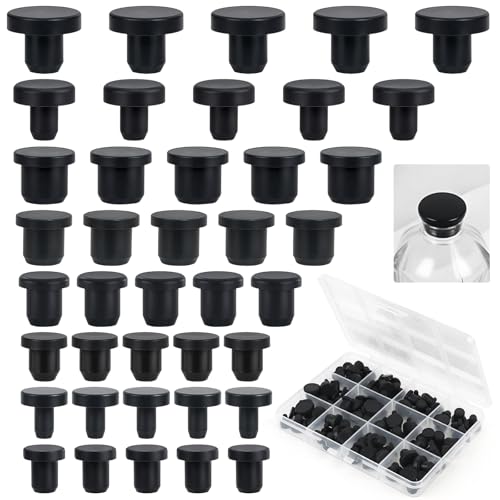 Annickee 100 Piezas Tapones de Goma Redondos, Tapones de Silicona Negro, Tapón de Goma Reutilizable, Tapón de Silicona Sólida para Botellas, Tubos, Muebles con un Diámetro Interior de 4-9.5 mm