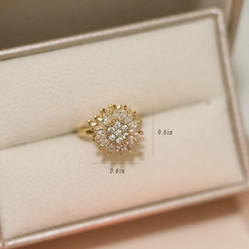 Sunflower Fidget Ring for Women Gold Anxiety Crystal Rings Cubic Zirconia Sunflower Open Adjustable Fidget Ring Spinner Sun Ring for Men Trendy Jewelry3