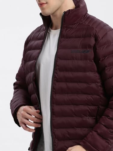 Image of SHOWOFFFF Men Solid Puffer Jacket | Mock Collar Full Sleeves Nylon Jacket for Mens | Slim Fit Regular Length Jacket for Men's