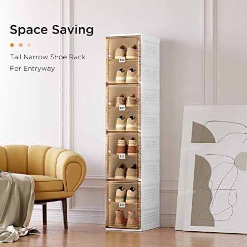 Image of ANTBOX Shoe Organizer Storage Box, Portable Folding Shoe Rack for Closet with Magnetic Clear Door,Large Sneaker Cabinet Bins Sturdy Easy Assembly 8 Layers-8 Grids