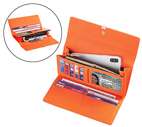 Travelambo Womens Wallet Pu Leather Rfid Blocking Multi Card Holder Large Capacity Organizer Zipper Coin Purse (Fire Orange) #TOP2