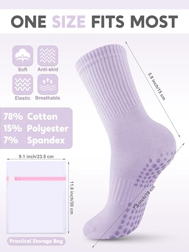6 Pairs Pilates Socks with Grips for Women Non Slip Yoga Athletic Crew Socks for Barre Ballet Dance Workout Hospital2