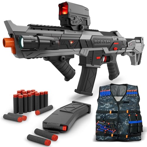 SOFITEN Electric Toy Gun Foam Dart Automatic Blaster Sniper Rifle with Tactical Vest, Adjustable Scope, Two Shooting Modes, Birthday Christmas New-Year Gifts for Kids Boys Teens Adults