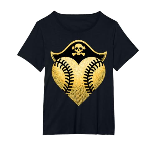 Baseball Pirate Baseball Player T-Shirt, Women's Plus, Black, 5X