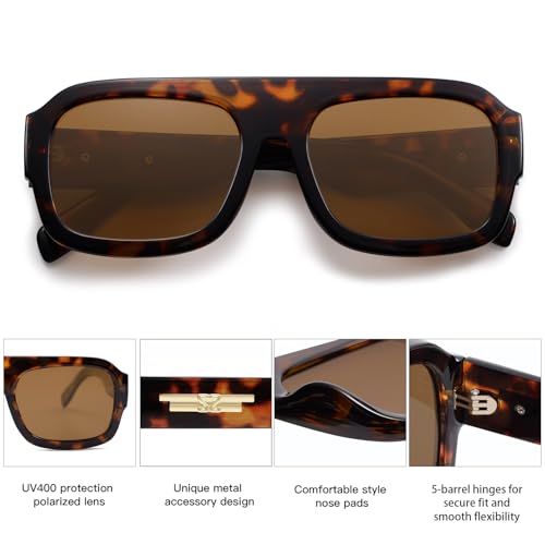 SOJOS Trendy Square Aviator Sunglasses for Womens Mens Polarized Flat Top Designer Inspired UV400 Sun Glasses SJ22814