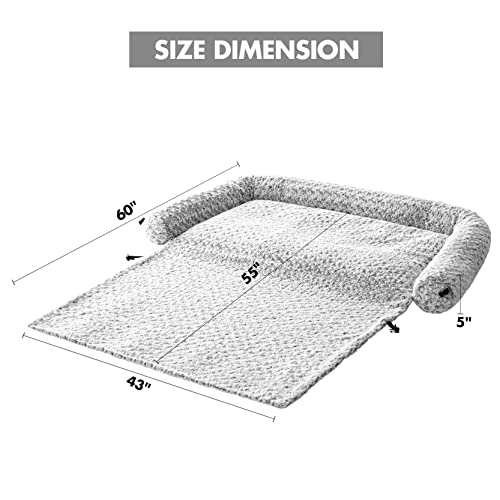 Miulee Calming Dog Beds For Large Dogs, Fluffy Plush Soft Dog Mat For Furniture Couch Sofa Protector With Removable Washable Cover For Large Medium Small Dogs And Cats 60" L X 47" W Light Grey #TOP5