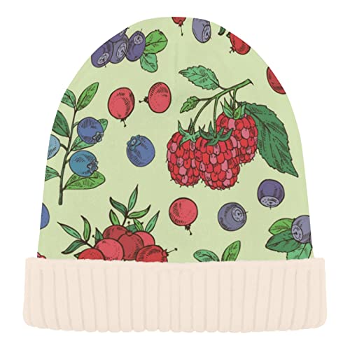 Naanle Bonnet d'hiver en tricot extensible et chaud pour femme Motif aquarelle Blueberry Framboises Blanc, Noir , M/L Cover