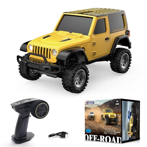 SVERTIBO 1:36 Mini RC Crawler, JIABAILE 3601 4WD Off-Road RC Car with 2.4G Remote, Battery & Lights RTR for Adults Hobby Gifts Toys (Yellow)