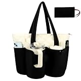 SIYNPAV Work Tote Bags for Women with Cup Holder& Clutch Purse, Large Puffer Tote Handbags with Water Bottle Pocket& 15.6 Inch Compartment for Daily School Commuter Teacher Nurse (2 Pcs)