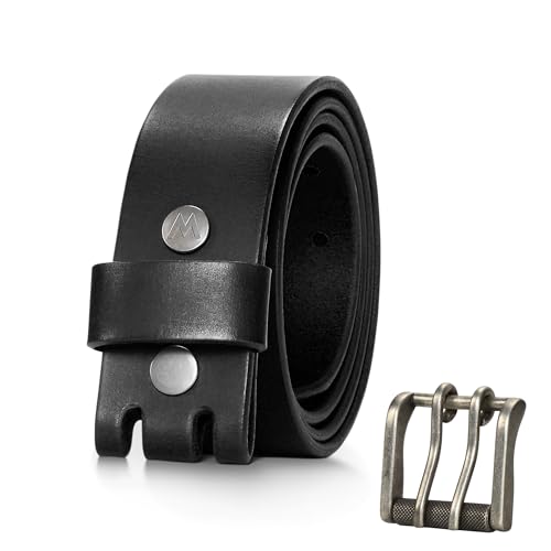 Wrangler Genuine Leather Belt for Men, 38mm Casual Belt with Removable Double-Prong Roller Buckle for Jeans, Gift for Men