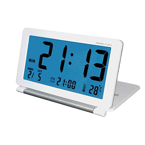 Digitaler Reisewecker, klappbarer Mini-Stummwecker mit Nachtlicht-Temperaturkalender-LCD-Display und wiederholter Schlummerfunktion für
