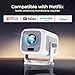 [Kompatibel with Netflix] Smart Beamer Native 1080P FHD 4K Unterstützung Projektor 800 ANSI Google Cts-Zertifizierung Auto Fokus and Keystone Android 13 Mini Projector, WiFi 6 & Bluetooth N300