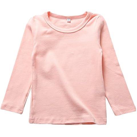 KISBINI Unisex Girls 100% Cotton Long Sleeve T-Shirt Top Tees - Pink Cover