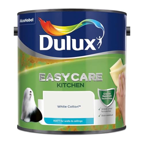 White Cotton Dulux Easycare Kitchen Matt Emulsion Paint 2.5L – Grease & Stain Resistant, Washable Matt Finish, Durable Interior Paint for Kitchen Walls & Ceilings