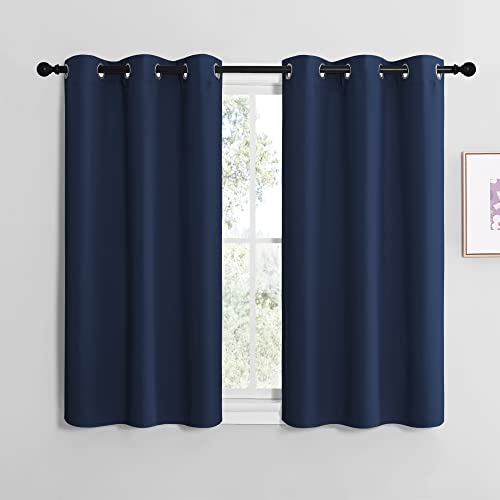 Image of NICETOWN Blackout Draperies Curtains, Navy, 1 Pair, 34 x 36 inches, All Season Thermal Insulated Solid Grommet Top Blackout Curtains /Drapes for Kid's Room
