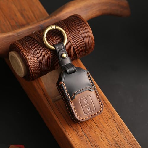 Image of keyzone dual leather key cover for Swift, DZire, Baleno, Ertiga, Grand Vitara, Brezza, Fronx, Jimny XL6, Ignis, Glanza, Urban Cruiser Hyryder, Rumion 2 button smart key