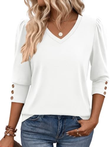 Zeagoo Womens V Neck T Shirts Dressy Casual White Tunic Top