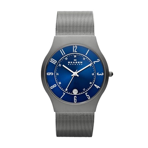 Skagen Herrenuhr Sundby Titanium, DreizeigerDatumschaltung, 37mm Charcoal Titanium Gehäuse mit EdelstahlMeshArmband, 233XLTTN