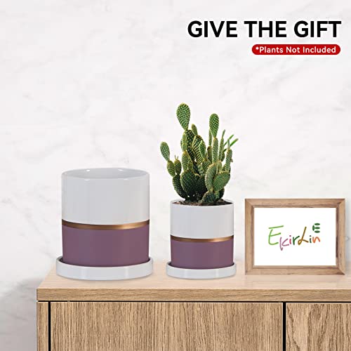 Ekirlin 4 Inch Plant Pot - Ceramic Flower Planters Indoor - Modern Succulents Containers With Drain Hole Saucer, Decorate Home, Office & Outdoor (Purple) #TOP5