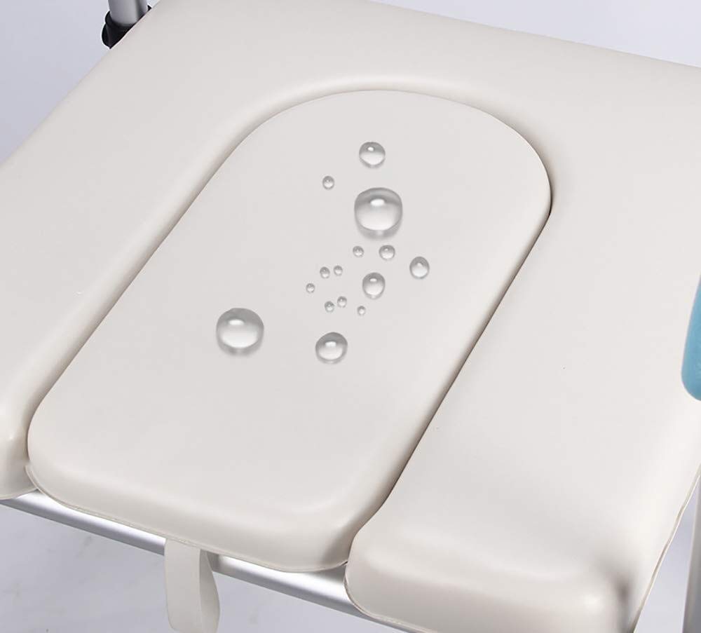 Sgabello per Doccia, Sedile per Doccia, Sedia Mobile per WC/Doccia, Sedile per WC Spesso, Sedia per Doccia con 4 Freni, con Braccioli, Estraibile dal Poggiapiedi, Sedia Comoda