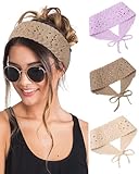 HAIMEIKANG Hippie Hair Bandana Headbands for Women Boho Headband Knit Hair Bands Floral Head Wrap for Women and Girls(light purple+beige+khaki)