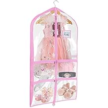 Univivi Clear Pink PVC Dance Costume Bags Garment Bag 40 Inch for Dance Competitions, with 4 Medium Clear Zipper Pockets and 1 Large Back Zippered PocketClear/Pink