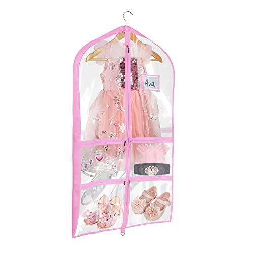 Univivi Clear Pink PVC Dance Costume Bags Garment Bag 40 Inch for Dance Competitions, with 4 Medium Clear Zipper Pockets and 1 Large Back Zippered Pocket(Clear/Pink)