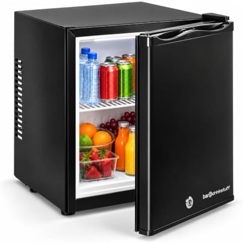 ChillQuiet Silent Mini Fridge 30L Black – 0dB Mini Bar Drinks Fridge with Lockable Door, LED Light & Adjustable Shelf – for Bedrooms, Hotels & Offices