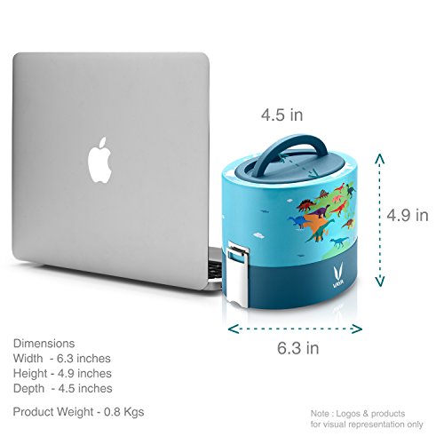 Image of VAYA TYFFYN Polished Stainless Steel Lunch Box for Kids Without Bagmat, 600 ml, 2 Containers, Dino