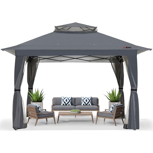 ABCCANOPY 13x13 Pop Up Gazebo, Outdoor Canopy Tent, Instant Screened Shelter with Mosquito Netting for Patio, Garden, Backyard, Party, Camping (Dark Gray)