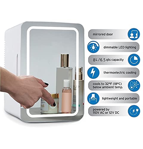 Mini koelkast 8L met LED spiegel kleine koelkast voor kleine cosmetica koelkast in slaapkamer, zeer geschikt voor huid… - Image 3