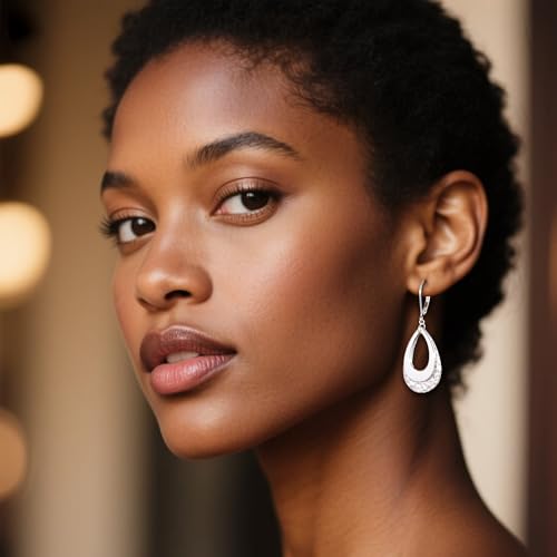 925 Sterling Silver Teardrop Dangle Earrings for Women Hammered Layer Drop Dangle Earrings Jewelry Hypoallergenic Boho Teardrop Leverback Dangle Earings for Jewelry Gifts3