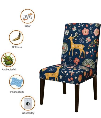 Image of Homerz Premium 6 Seater Dining Table Cloth with 6 Dining Chair Covers,Elastic Fitted Chair Slipcovers, Printed Polycotton Fabric, Table Cloth Size 60x90 inch (Navy World)