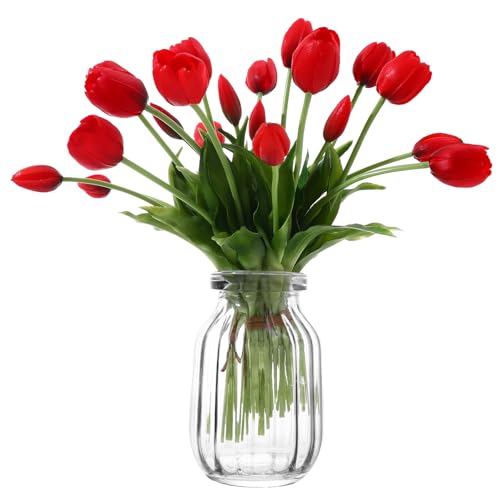 Wenhuidr 20PCS Black Red Fake Tulips Artificial Flowers Real Touch Latex Faux Tulips UV Resistant Fake Flowers Bouquet for Table Home Decor Party Wedding Garden Decoration