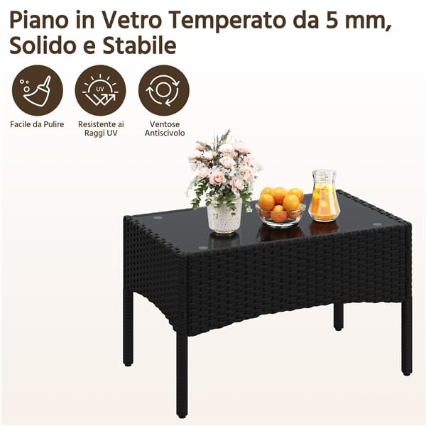 Yaheetech Set da Giardino in Rattan, 4 Posti, con divano a 2 posti, 2 sedie, tavolo e cuscini per seduta resistente alle intemperie, Salotto da Siardino Esterno, per Terrazza Balcone Patio