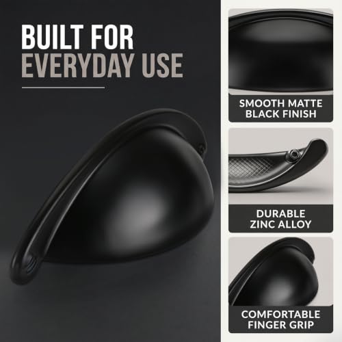 Flutesan 12 Pcs 2 1/2'' Drawer Pulls Matte Black Cup Pull Cabinet Handles by Flutesan - Used condition - Image 3