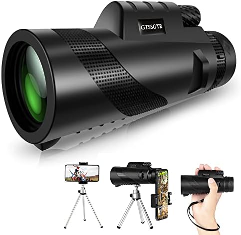 GTSSGTR Monocular Telescope for Smartphone, 12x50 Waterproof, Anti-Fog, Shockproof Night Vision Monocular, with Smart Phone Holder Multi-Function Tripod, for Bird Watching, Camping, Hunting,Hiking