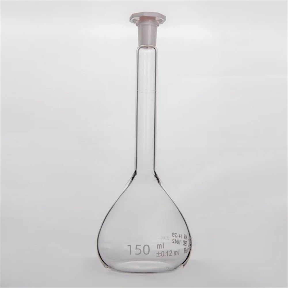 Vetreria da laboratorio Pallone volumetrico trasparente con tappo in plastica in vetro borosilicato F81(2pcs 150mL-F810150SP)