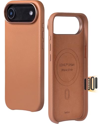 LONLI Urban | Geprägtes Echtleder - Hülle für iPhone 17 Air aus europäischem Echtleder mit Narbenoptik - [Integrierte Kamera-Steuerung und MagSafe-Kompatibilität] – Sattel product image