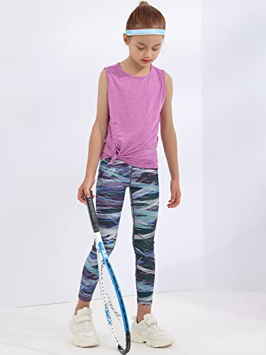Sport Tank Tops For Girls Cool Active T-Shirt Size 8 10 12 Running Activewear For Exercise Track Dance, Purple #TOP4