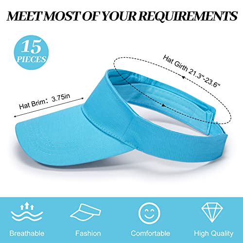 15 Pcs Sport Sun Visor Hats Empty Top Cotton Ball Caps Adjustable Golf Softball Visor Womens Visors Summer Baseball Caps And Visors For Men Women #TOP1