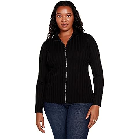 Women's Long Sleeve Zip Up Sweaters for Women Knit Cardigan with Diamond Zipper Black Cover
