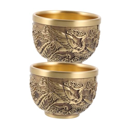 LALADEFIEE 2 piezas Tazas de Cobre Puro Estilo Chino con Diseño de Dragón Vintage Taza Retro para Infusiones y Té para Fiestas Bodas y Decoración del Hogar