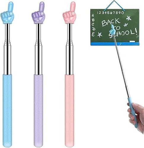 3 Pack Telescopic Teachers Pointer, Retractable Finger Pointer Stick for Classroom, Extendable Mini Hand Pointers for Elementary & Kindergarten Teacher Supplies (Style 1)